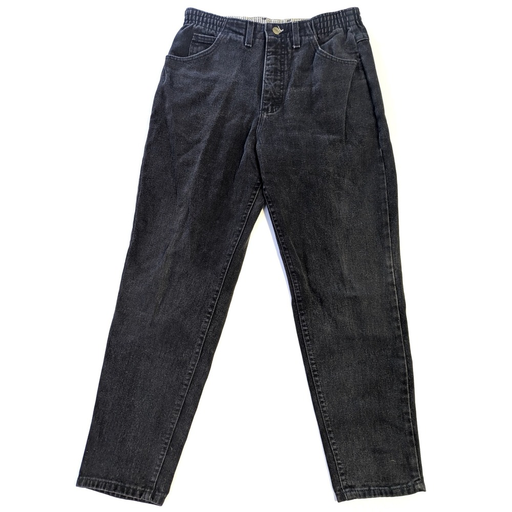 Vintage LL Bean Black High Waist Elastic Denim Jeans Made in USA 10P Tapered Leg